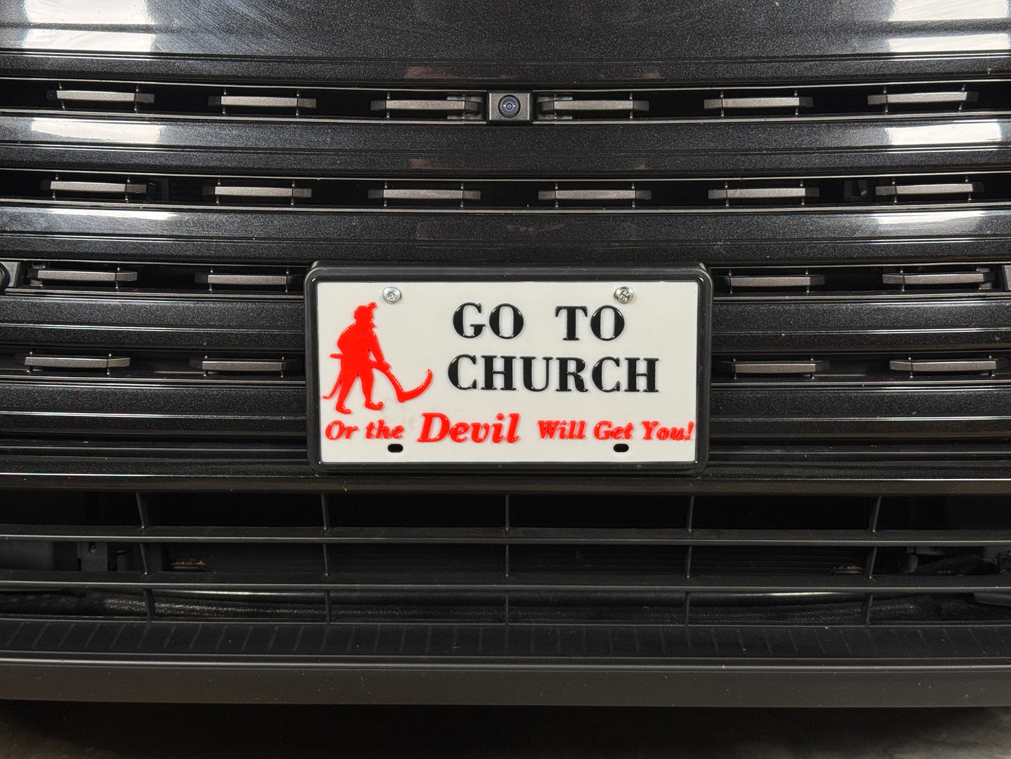 Go to Church or the Devil Will Get You (Decorative License Plate)